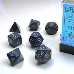 7 dobbelstenen, Polyhedral, Opaque, dusty blauw/goud - Celtic Webmerchant