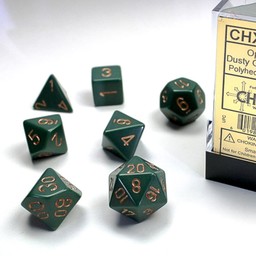 Polyhedral 7 dice set, Opaque, dusty green /gold - Celtic Webmerchant