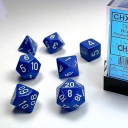 7 dobbelstenen, Polyhedral, Opaque, blauw/wit - Celtic Webmerchant