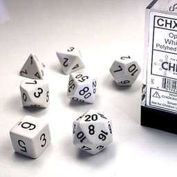 7 dobbelstenen, Polyhedral, Opaque, wit/zwart - Celtic Webmerchant