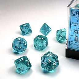 Translucent Polyhedral 7 dice set, Teal/white - Celtic Webmerchant