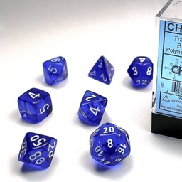 Translucent Polyhedral 7 dice set, Blue/white - Celtic Webmerchant