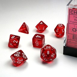 Rouge polyédrique translucide / blanc, 7 Dice Set - Celtic Webmerchant