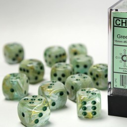 Set of 12 d6 dice, Marble, green/dark green - Celtic Webmerchant