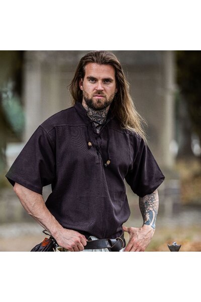 Camicia medievale con maniche corte, marrone - Celtic Webmerchant