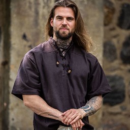 Medieval shirt with short sleeves, brown - Celtic Webmerchant