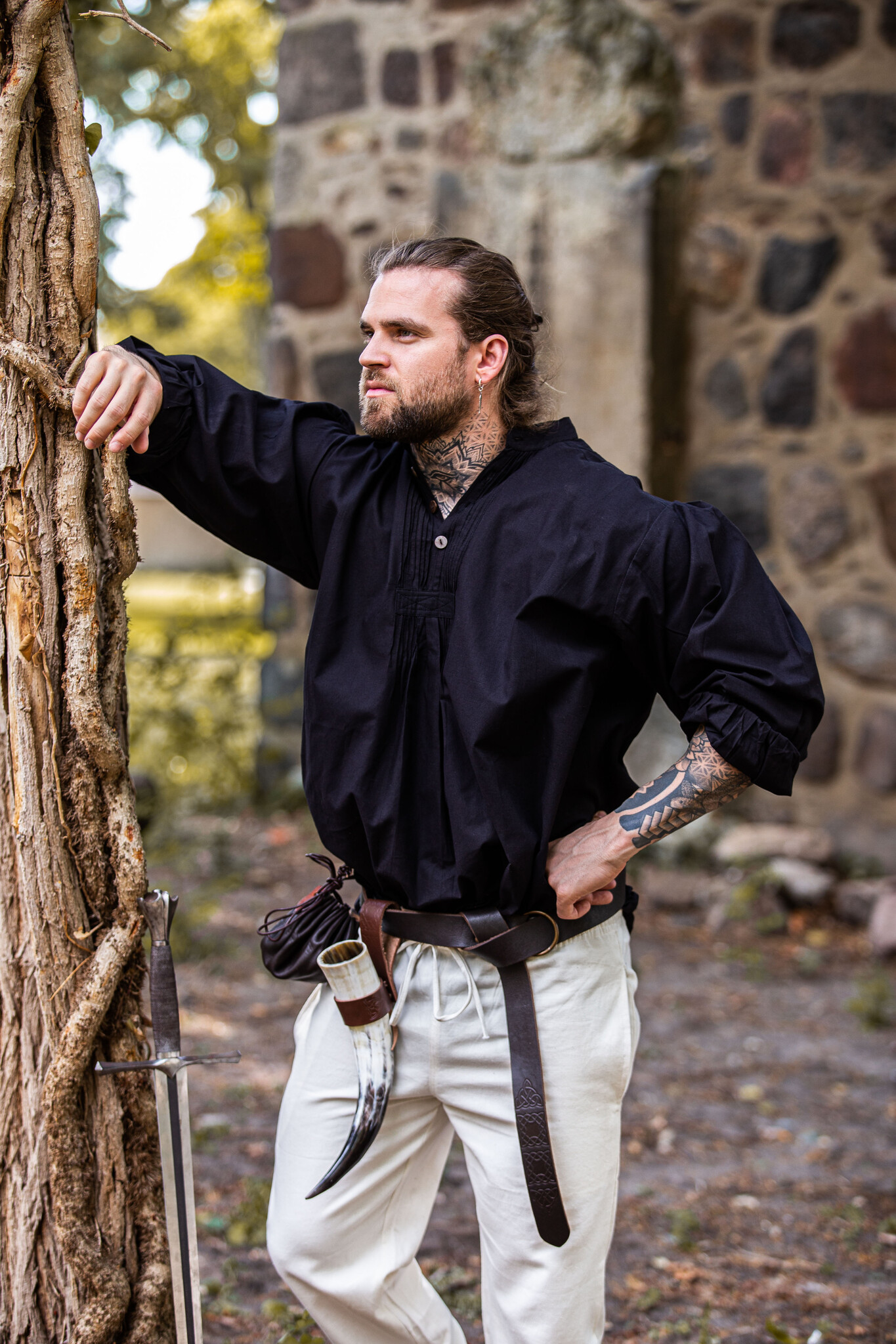 Chemise Pirate / Vampire Dracula Avec Volants - 100% Coton, Manches Longues - Pour Costume Médiéval, LARP, Renaissance, Cosplay, Festival (Homme)