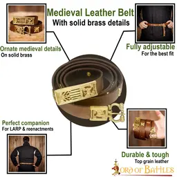 Cinturón medieval de cuero con herrajes de latón - Celtic Webmerchant