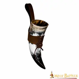 Natural drinking horn with leather holder - Celtic Webmerchant