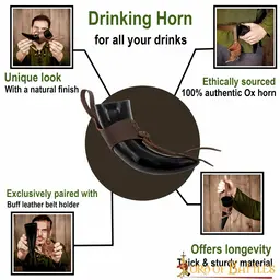 Natural drinking horn with leather holder - Celtic Webmerchant