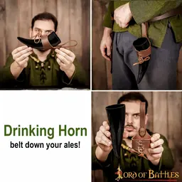 Natural drinking horn with leather holder - Celtic Webmerchant