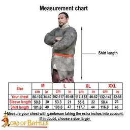 Hauberk med slits, blandat, platta ringar, runda nitar 9 mm - Celtic Webmerchant