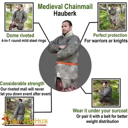 Haubert avec fente, mixte, anneaux plats, rivets ronds 9 mm - Celtic Webmerchant