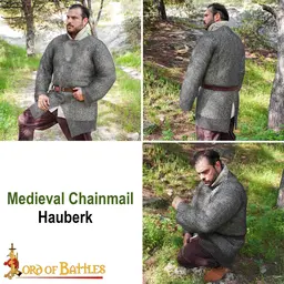 Hauberk med slids, blandet, flade ringe, runde nitter 9 mm - Celtic Webmerchant