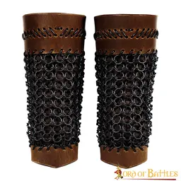 Monster Hunting Leather Bracers With Stitched Design And Blackened Chainmail - Celtic Webmerchant