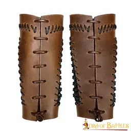 Monster Hunting Leather Bracers With Stitched Design And Blackened Chainmail - Celtic Webmerchant