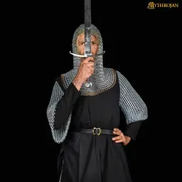 Galvanized chainmail coif, brass edge, butted round rings - Celtic Webmerchant