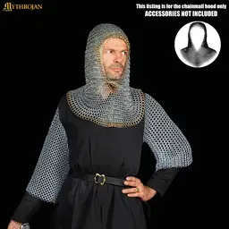 Galvanized chainmail coif, brass edge, butted round rings - Celtic Webmerchant