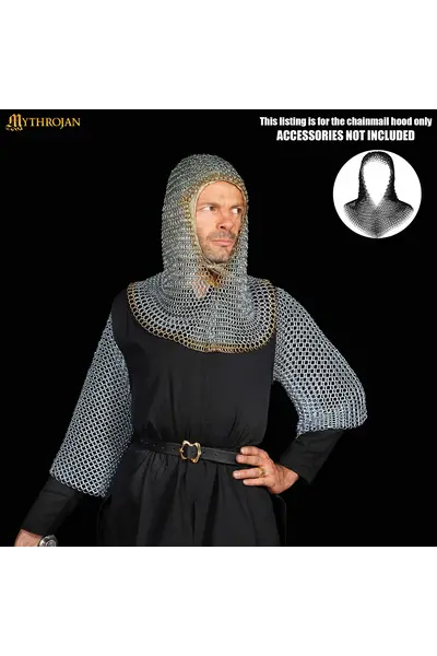Coifa di maglia zincata, bordo in ottone, anelli rotondi non rivettati - Celtic Webmerchant