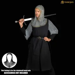 Galvanized chainmail coif, brass edge, butted round rings - Celtic Webmerchant