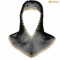 Black chainmail coif, brass edge, butted round rings - Celtic Webmerchant