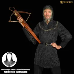 Capuche de mailles noires, bordure en laiton, anneaux ronds non rivetés - Celtic Webmerchant