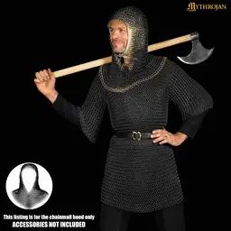 Black chainmail coif, brass edge, butted round rings - Celtic Webmerchant