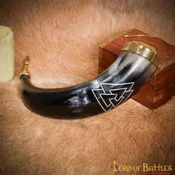 Drinking horn with valknut and brass fittings - Celtic Webmerchant