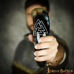 Drinking horn with valknut and brass fittings - Celtic Webmerchant