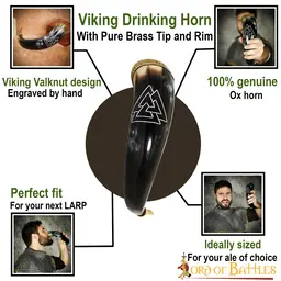 Corno da bere con valknut e accessori in ottone - Celtic Webmerchant