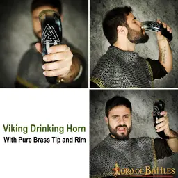 Drinking horn with valknut and brass fittings - Celtic Webmerchant