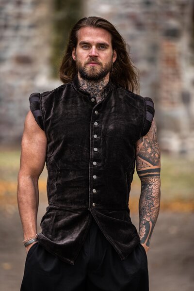 Aksamit dublet guziki metalowe, brązowy - Celtic Webmerchant
