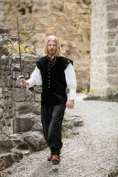 Velvet doublet with metal buttons, black - Celtic Webmerchant