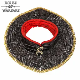 Chain mail coif, black, mixed riveted flat rings, 9 mm, brass edge - Celtic Webmerchant