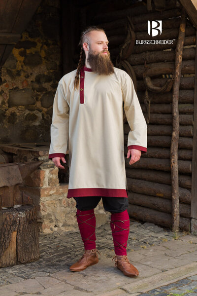 Tunika wikingów Rusvik Tobiasz, kolor naturalny-bordowy - Celtic Webmerchant