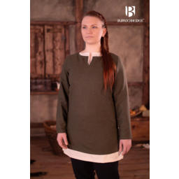 Short Viking tunic Svenja, wool, olive green - Celtic Webmerchant