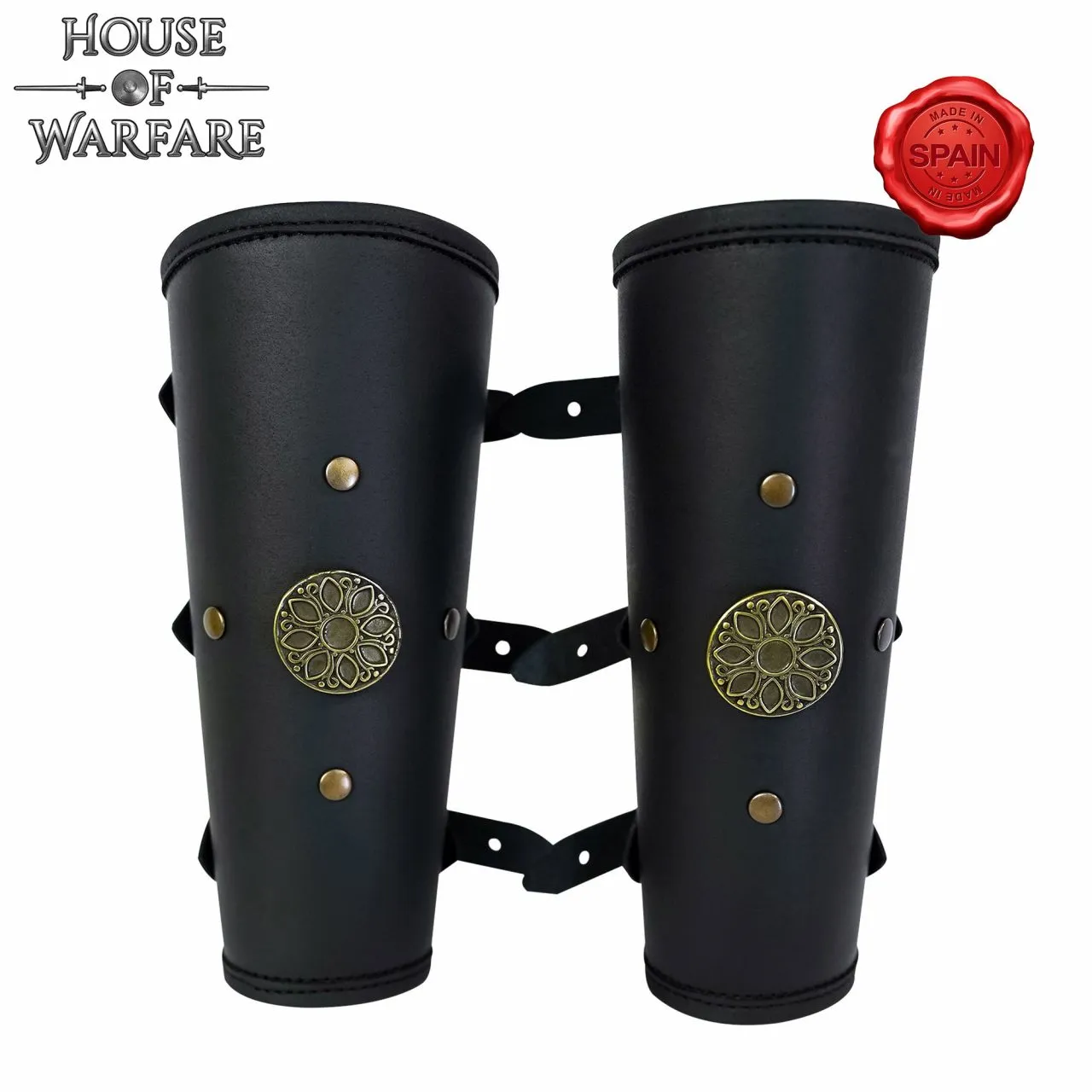 Samurai Leather Bracers, Larp or Cosplay Leather and Metal Pair of