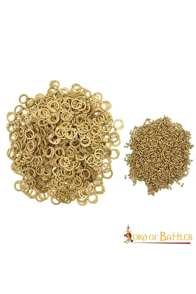 1 kg ringbrynjeringar i mässing, platta ringar, runda nitar, 9 mm - Celtic Webmerchant