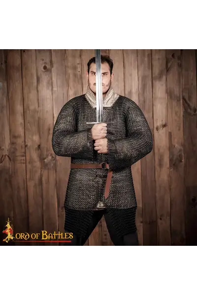 Hauberk con abertura, negro, sin remaches 10 mm - Celtic Webmerchant