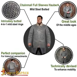 Hauberk med slids, sort, uden nitter 10 mm - Celtic Webmerchant