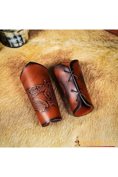 Naramienniki skórzane smok, brązowe - Celtic Webmerchant