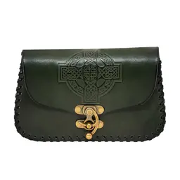 Borsa in pelle con croce celtica, verde - Celtic Webmerchant