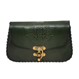 Leather bag with Celtic cross, green - Celtic Webmerchant