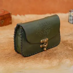 Leather bag with Celtic cross, green - Celtic Webmerchant