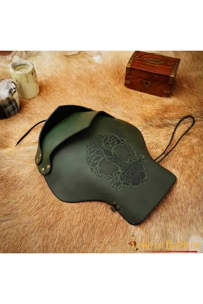 Spallière en cuir Yggdrasil Mjolnir, vert - Celtic Webmerchant
