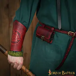 Læder Bracers Valknut, rød - Celtic Webmerchant