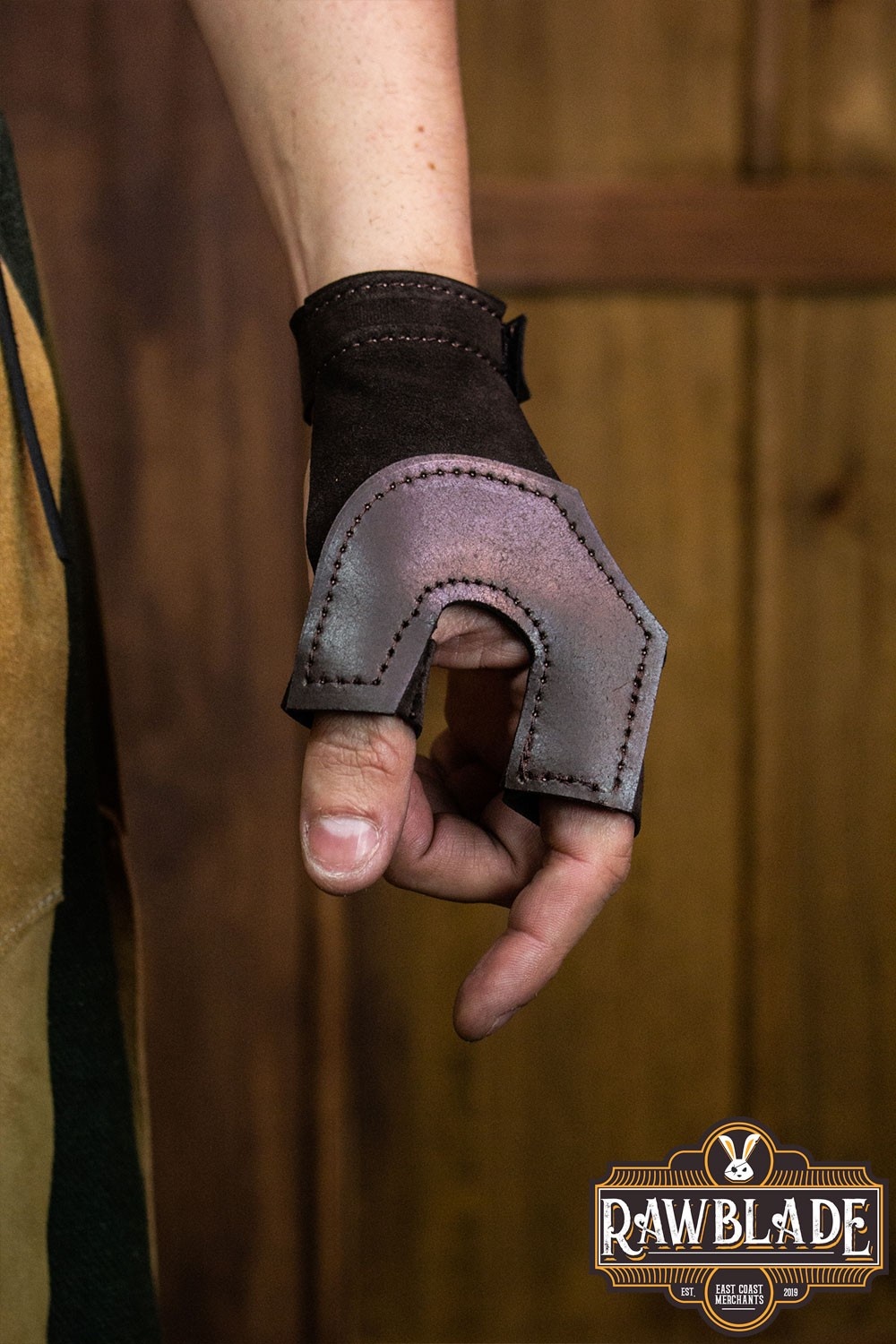 Gant De Tir à L'arc 3 Doigts Longbowmaker - Cuir De Vache, Réglable Velcro - Pour Main Gauche Et Droite