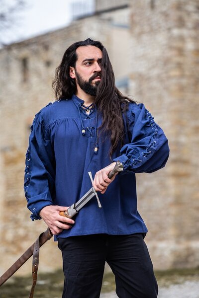 Pirate shirt med snørebånd, blå - Celtic Webmerchant