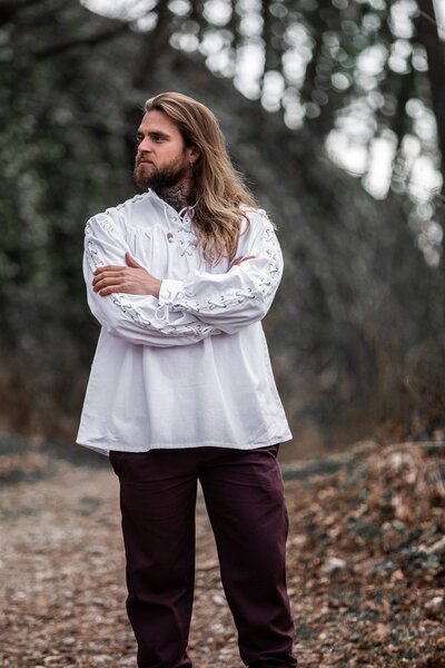 Camicia pirata con lacci, bianco - Celtic Webmerchant