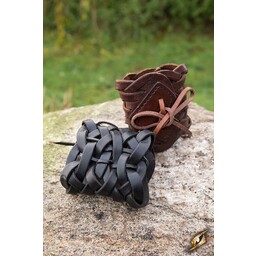 Gevlochten leren armband, zwart - Celtic Webmerchant